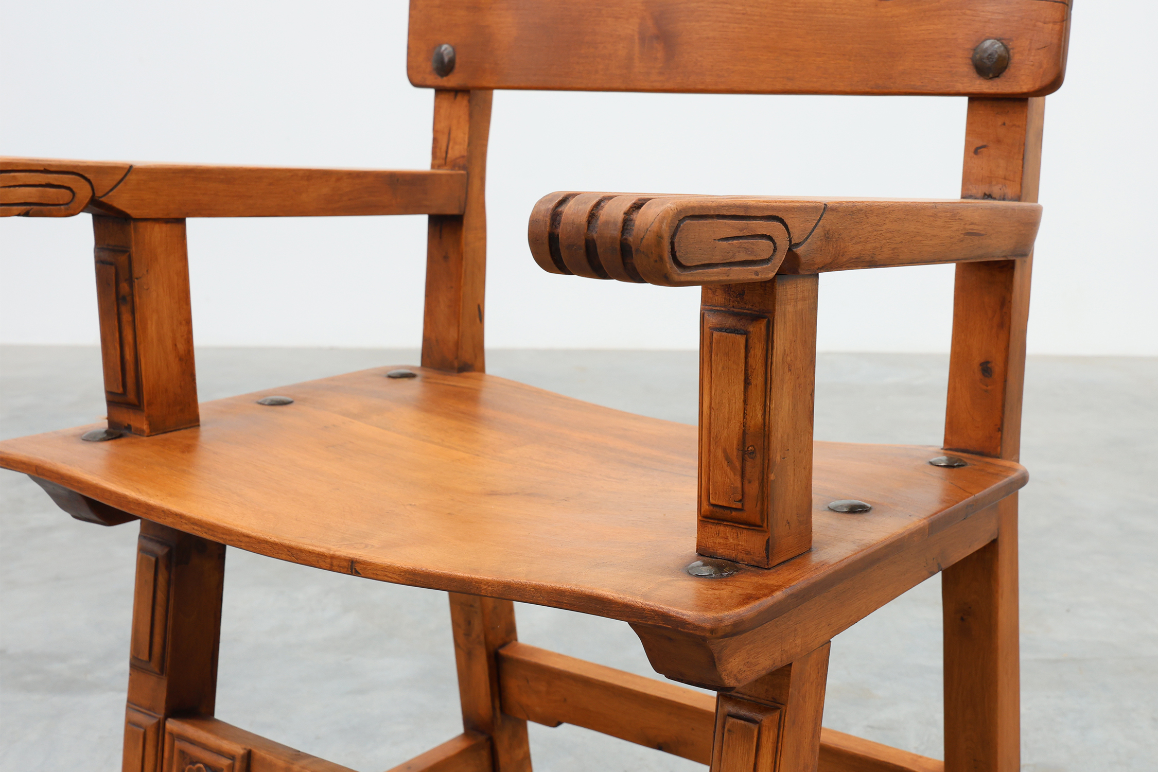 Pair of 2 Rustic carved oak side chairs, Spain ca. 1900thumbnail